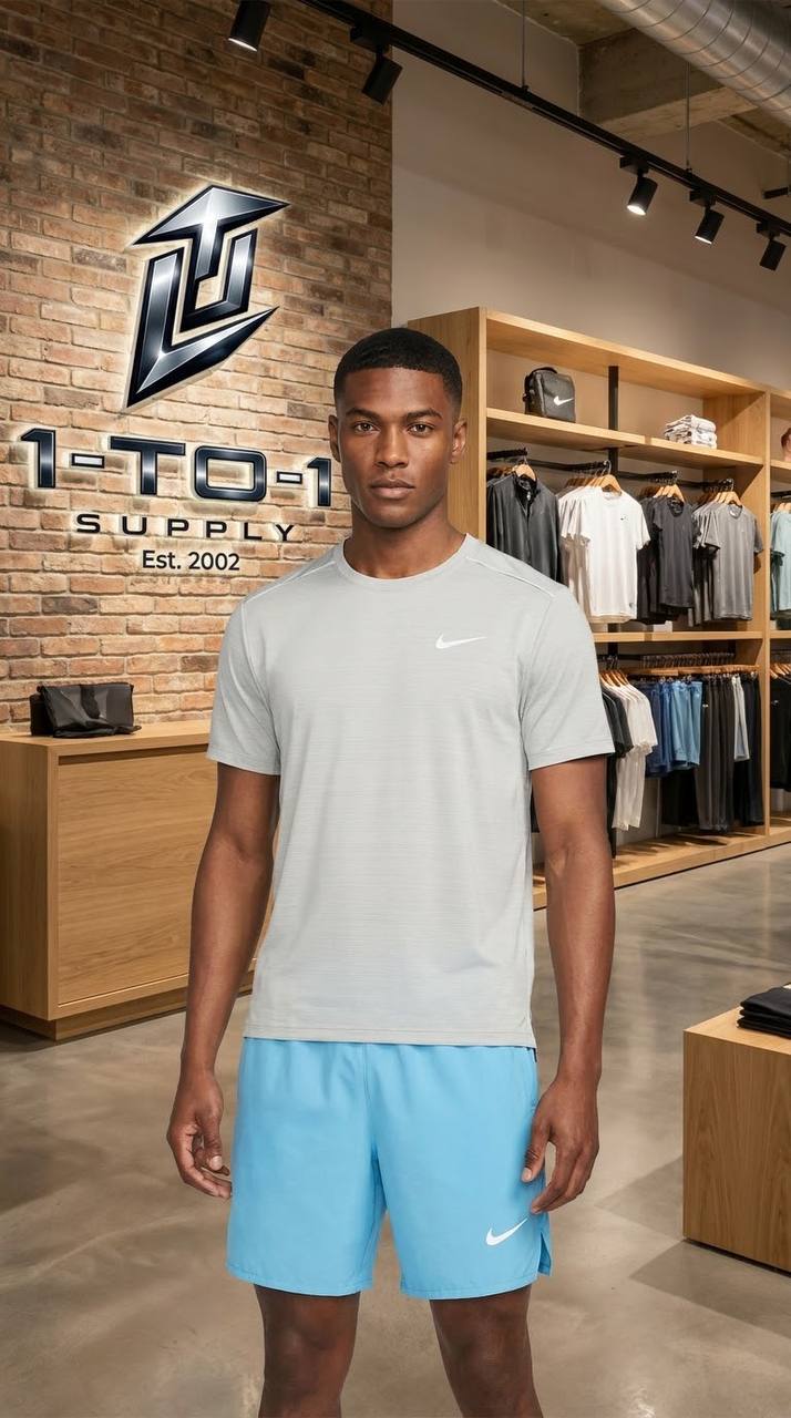 Nike Dri-Fit Miler - T-Shirt & Shorts Set - Blue/Grey