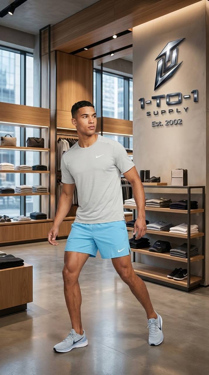 Nike Dri-Fit Miler - T-Shirt & Shorts Set - Blue/Grey