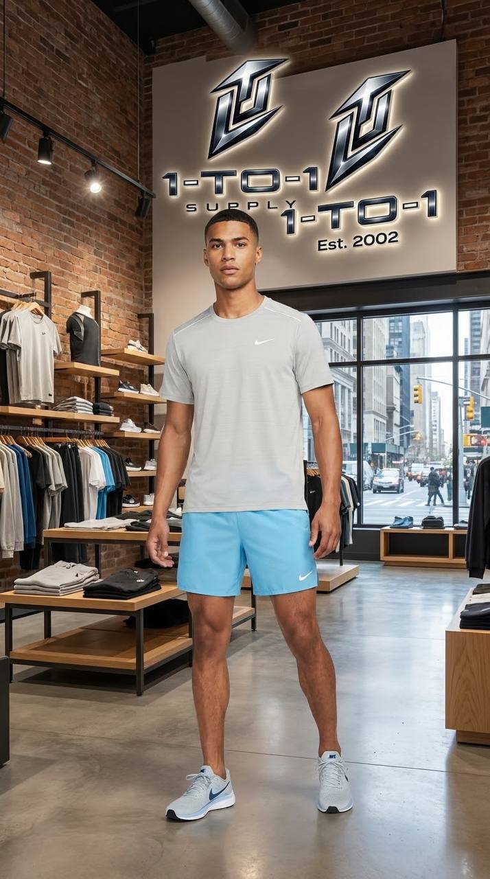 Nike Dri-Fit Miler - T-Shirt & Shorts Set - Blue/Grey