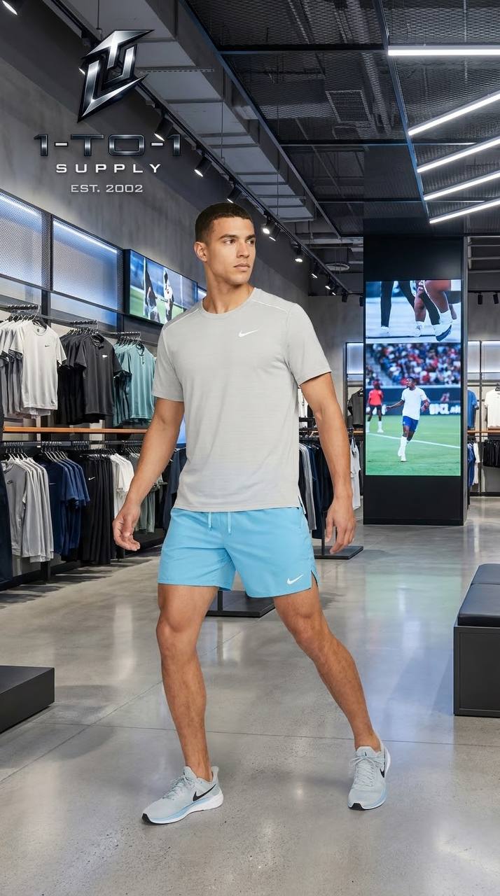 Nike Dri-Fit Miler - T-Shirt & Shorts Set - Blue/Grey